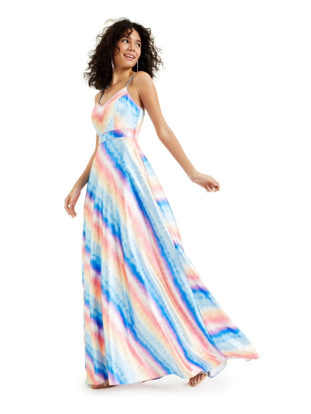 City Studios Womens Zippered Printed Spaghetti Strap V Neck Full-Length Evening
